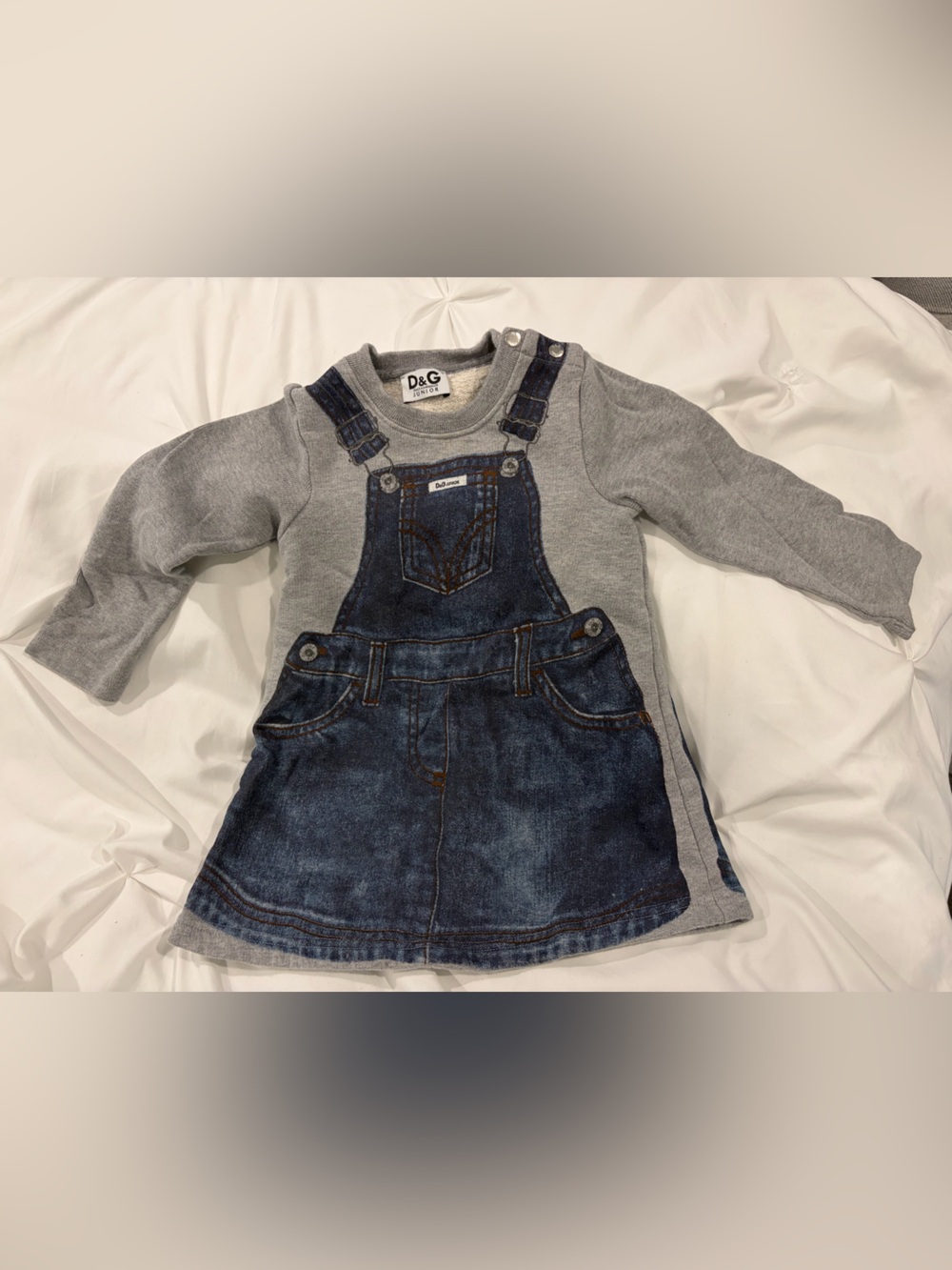 D&G Junior Dolce & Gabbana Denim Overall Print Sweatshirt Dress
